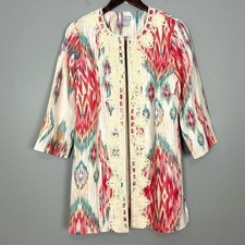 Chico s Soutache Daintree Ikat Linen Jacket Women s Size M Colorful Topper Boho