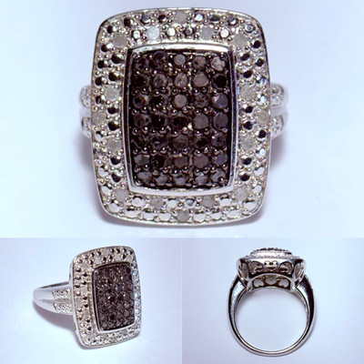 OTC International Sterling Herzen 0,68 ctw schwarz weißer Diamant Größe 7,5 Ring 7,0 g