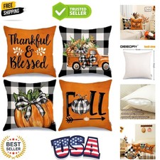 Fall Decorative Throw Pillow Covers 18 x 18 Inch Set of 4, Pumpkins Thankful ...