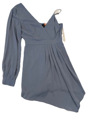 DO+BE One Shoulder Dress Medium Blue Floral Ruched Draped Asymmetrical Midi