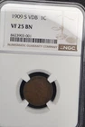 1909-S VDB 1¢ Lincoln Penny  NGC VF25 BN -- Rich Brown Circulated Key Date