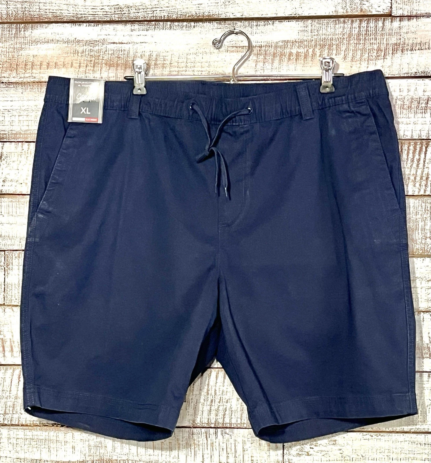 Roundtree & Yorke Men's Casual Flat Front Chino Drawstring Shorts, Blue, XL