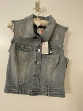 NEW G by Guess Jeans Denim Vest Blue Wash Button Up Sleeveless Jacket-Medium
