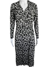 LK BENNETT Size 6 Gray Leopard Print Faux Wrap Dress Knee Length Jersey Mob Wife