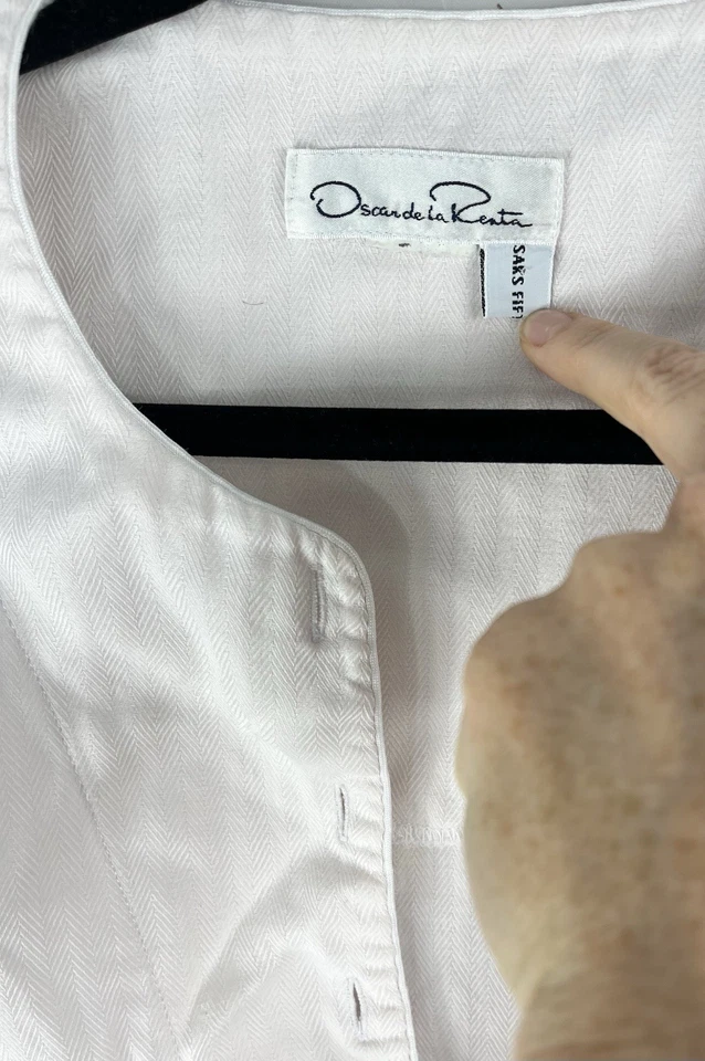 Oscar De La Renta For Saks Luxury Sleep Shirt Size Medium Pink Herringbone Silky - Image 2 of 4