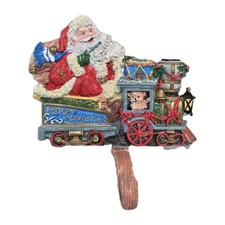 Vintage Cast Iron Santa Train Stocking Christmas Holder Heavy Base Mantle