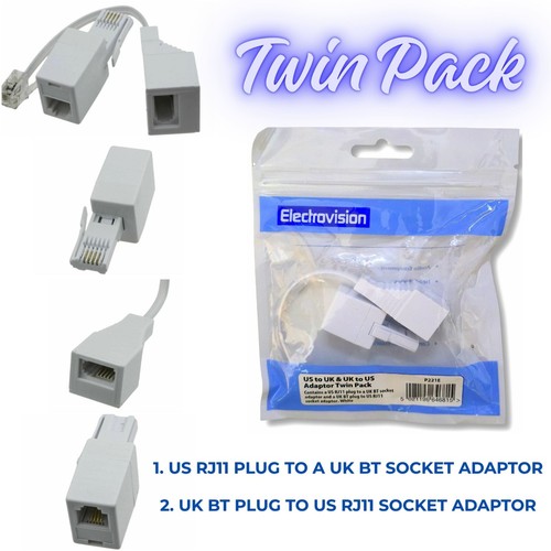 2x PACK RJ11 Socket/Plug & BT Male/Female Telephone US - UK/UK - US Adapter LOT - 第 1/13 張圖片