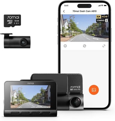 70mai Dash Cam A810 4K Drive Recorder with Front and Rear Dual Cameras HDR
