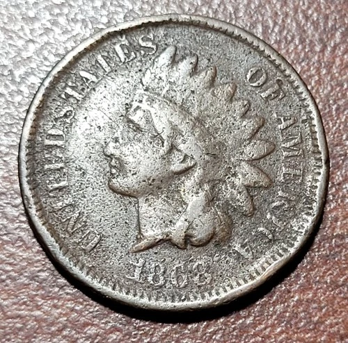 1868 Indian Head Cent FINE Details Better Date Coin IHC Penny