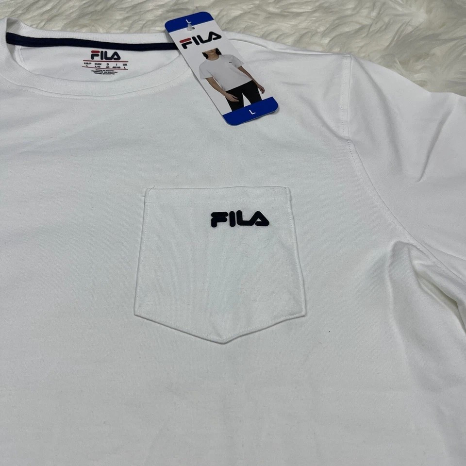 FILA Crewneck Logo Pocket Short Sleeve White T-Shirt Tee Women's Size Large NEW
