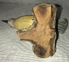 Wooden Yellow Grey Wagtail Bird on Natural Wood Base Collectible Nature Decor — photo 7