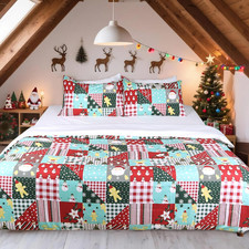 100 Polyester Printed Christmas Duvet Cover Set - Queen Size 3 Piece Lightweigh