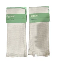 Figmint Kitchen Towel  2 Pack GRAY - 100% Cotton Absorbent, Waffle Knit 18x28 In