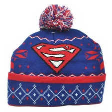 DC Comics Superman Knit Beanie Cuffed Pom Pom Super Hero Hat Toque Blue Book