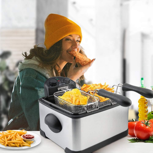 Freidora eléctrica triple cesta de acero inoxidable de 1700 vatios con temporizador extra libre - Imagen 6 de 7