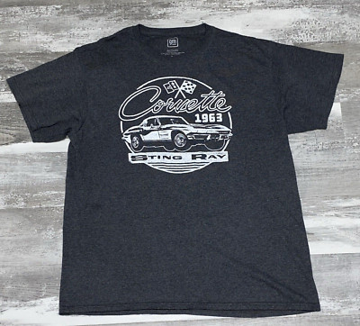 GM Official Graphic Tshirt 1963 Corvette Sting Ray Men s Size Large Gray White