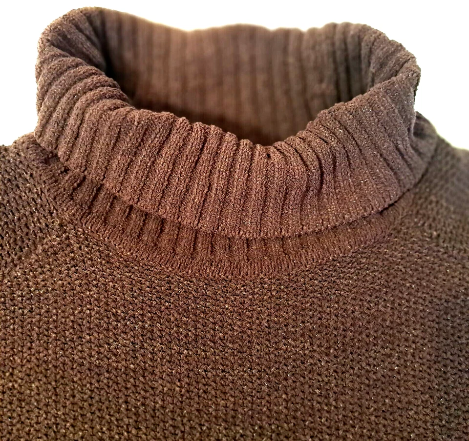 Suéter Cuello Alto Para Mujer XL Marrón con Brillos Pullover Grueso (ish) Tejido Foto 2 de 4