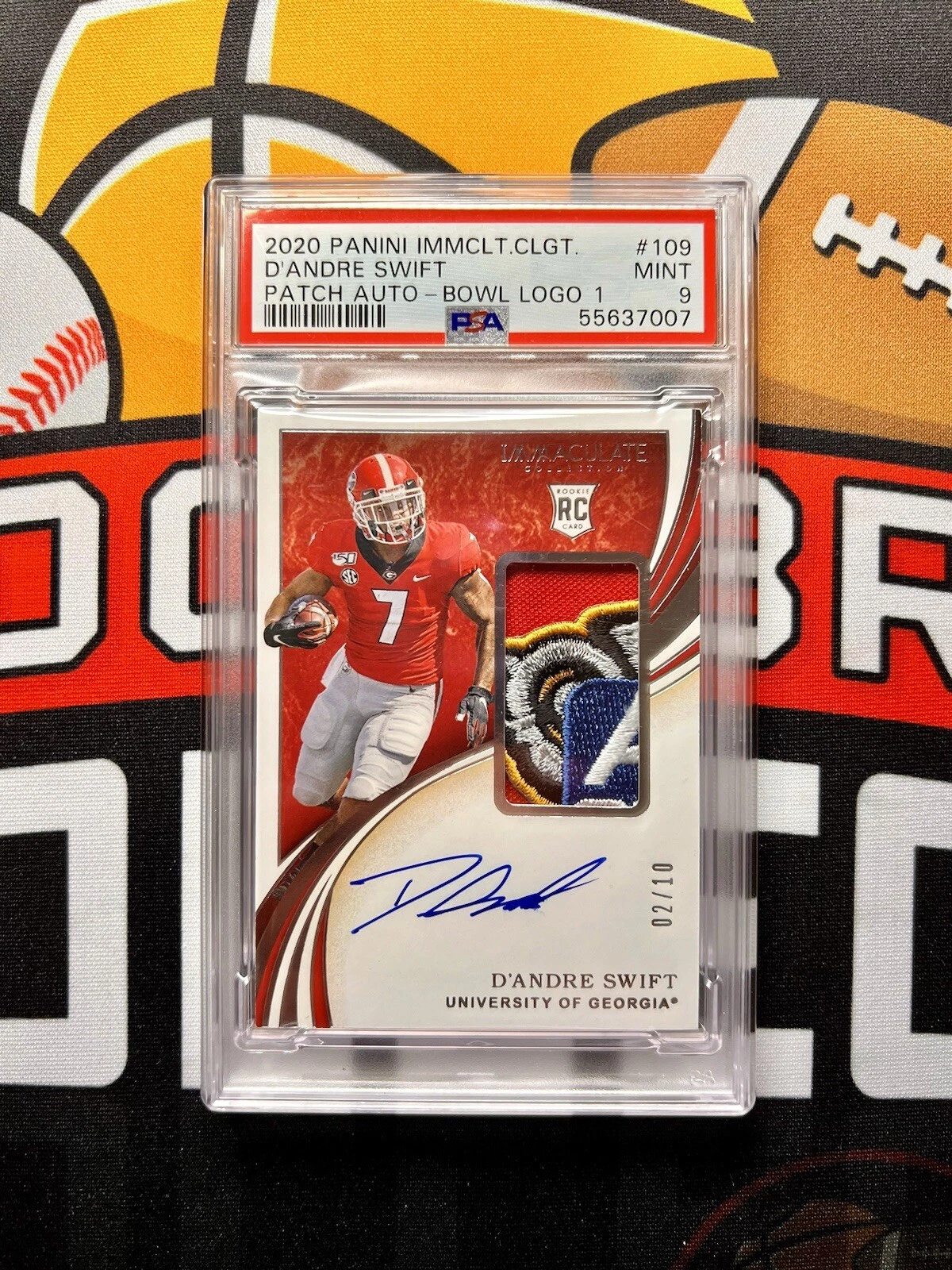 D'Andre Swift Panini Immaculate Collegiate #109 Patch Autograph-Bowl Logo 1