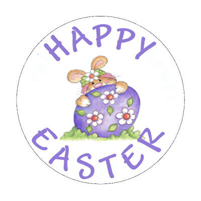 Personalised Happy Easter Stickers Bunny Egg Party Thank You Gift Bag Cone Label