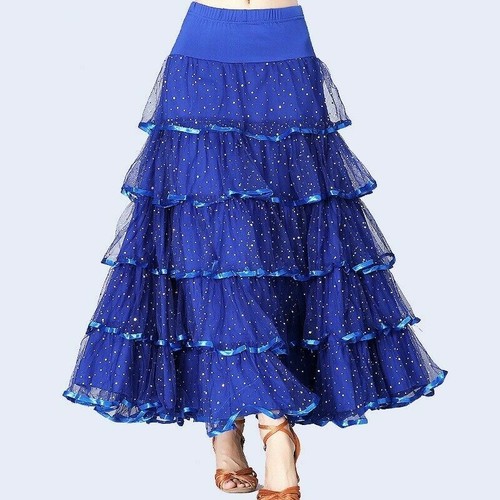 Femme Salle de Bal Jupe Moderne Danse Robe Tutu Sequin Valse Tango Latin - Photo 8/17
