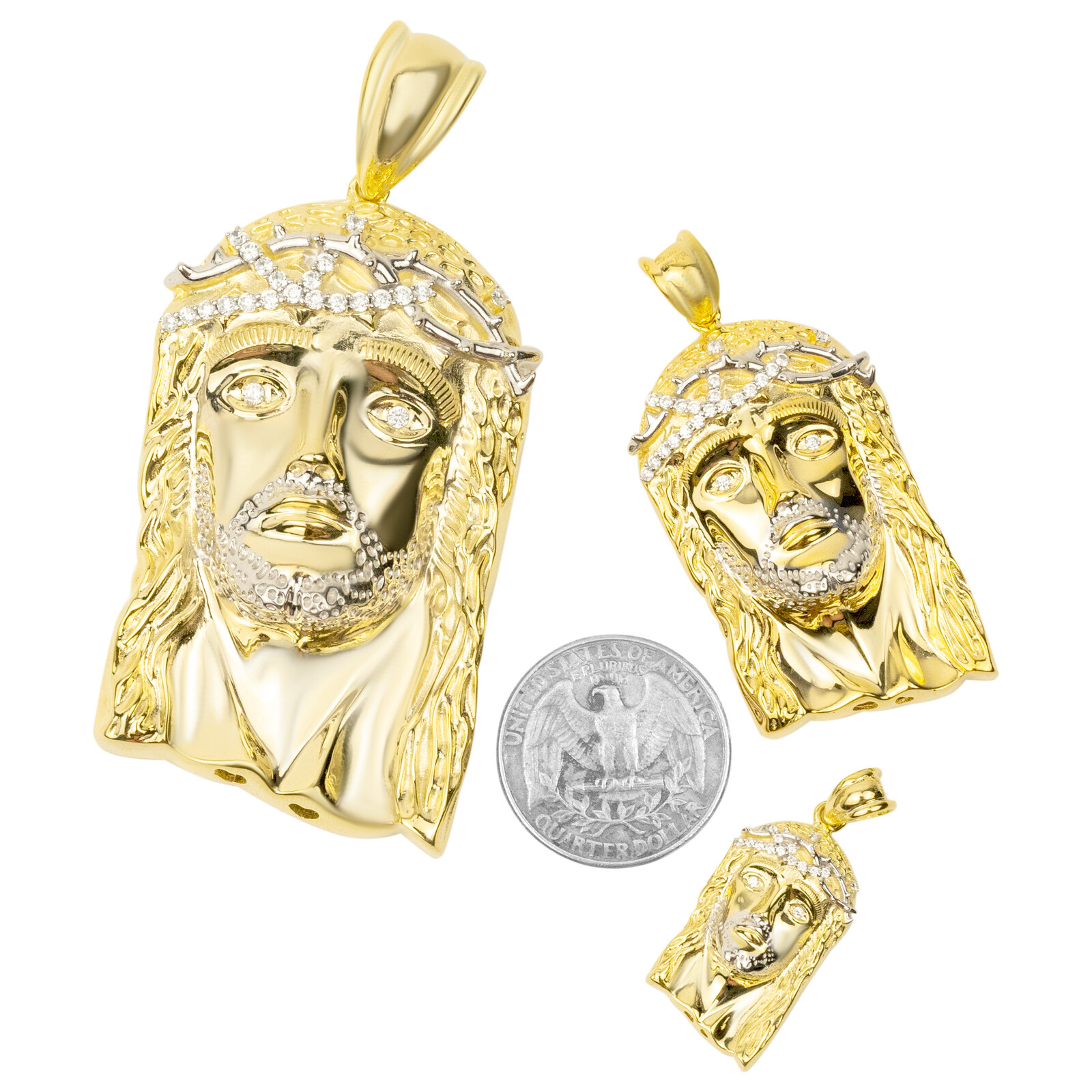 14k Gold Plated Solid 925 Sterling Silver Jesus Piece Pendant Iced CZ ...