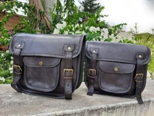 Saddlebags Motorcycle 2 Side Black Leather Side Pouch Saddle Panniers 2 Bags
