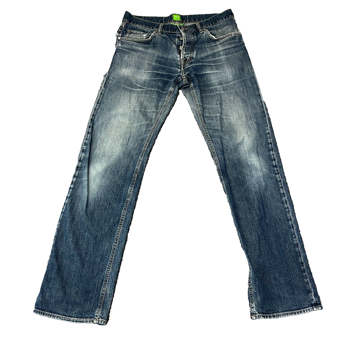 Hugo Boss Mens Jeans Regular Straight Stretch Blue Denim Button