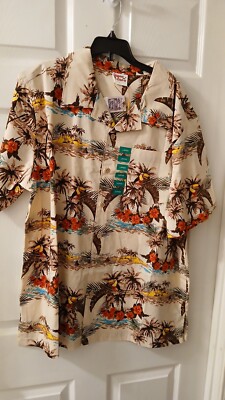 Barefoot In Paradise Men's Hawaiian Shirt. NWT. Ivory With Palm Toucan. Size L.