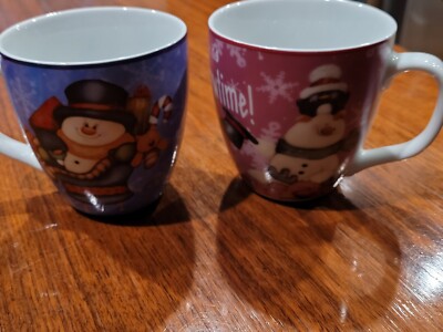 Set Of 2 Konitz Christmas Winter Snowmen Snowman Christmas Mugs 