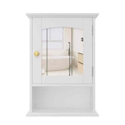 Wall Cabinet with Mirror, Wood Medicine Cabinet with Adjustable Shelf