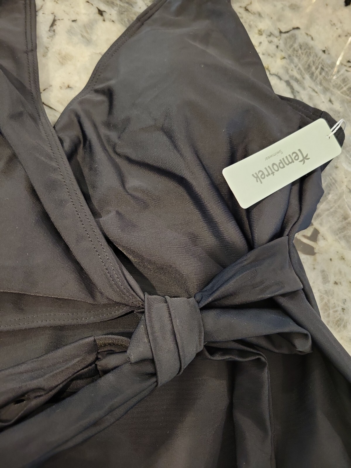 Tempotrek Womens Size L Black One Piece Swim Suit NWT Wrap-Around