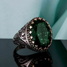 925 Sterling Silver Jewelry Green Zircon Men's Ring All Size