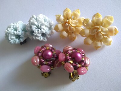 Lot Of 3 Pairs Of Unique Vintage Clip Earrings