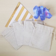 4x Natural Linen Burlap Jute Drawstring Pouch Gift Bags Wedding Party Favor Sack