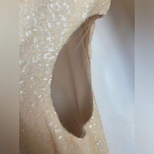 Dress the Population Lara Cream Sequin Cutout Long Sleeve Maxi Dress Gown Small - Picture 15 of 16