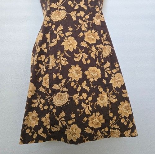 Vintage 90s Jones New York Floral Square Neck Mini Dress Brown Tan Size 2 Petite - Picture 4 of 11