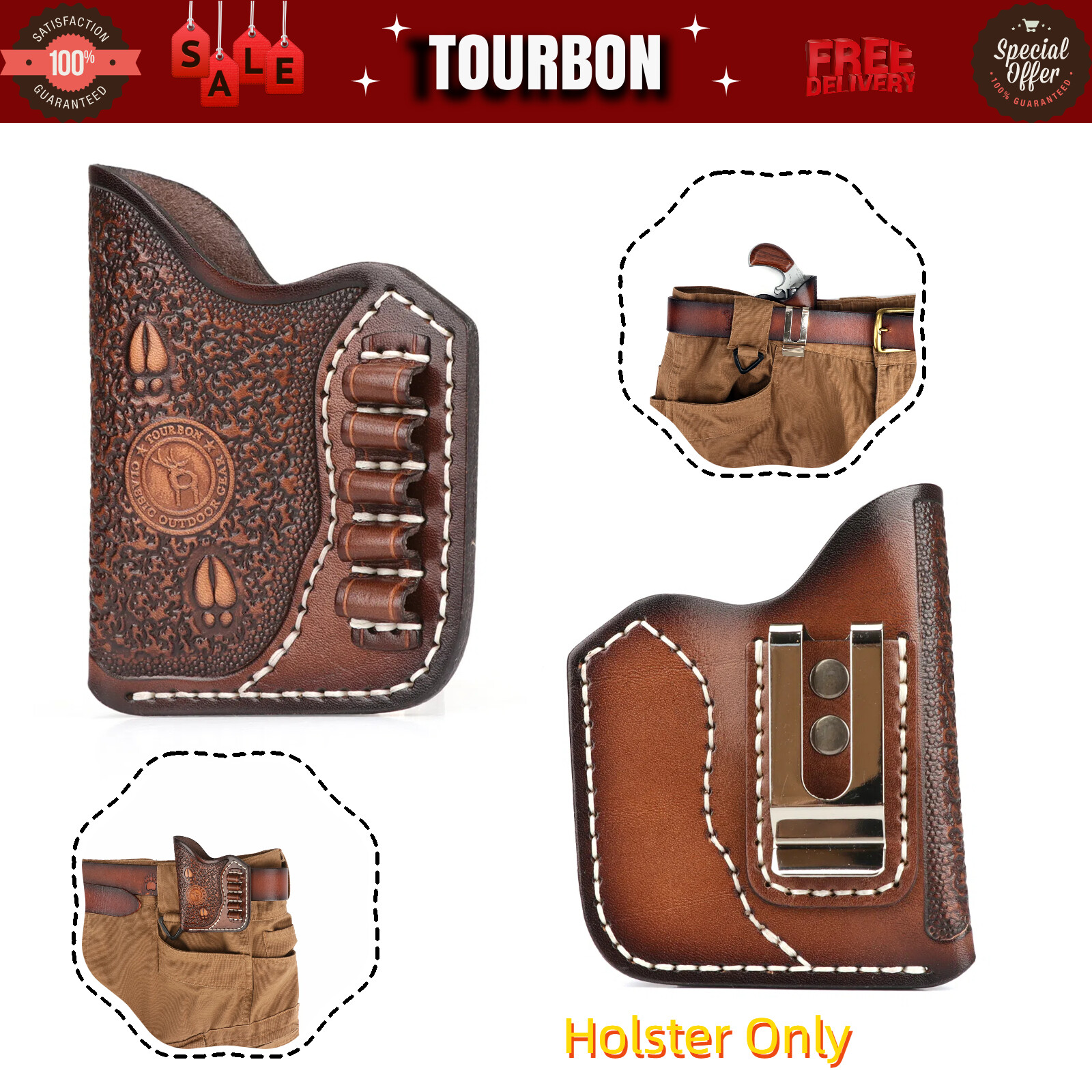 TOURBON Leather Pocket Holster NAA Mini Revolver OWB .22LR Ammo Slot-Left Handed