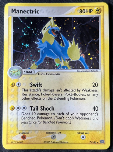 Pokémon TCG 2005 Manectric 7/106 Ex Emerald Rare Holo SWIRL Near Mint NM+