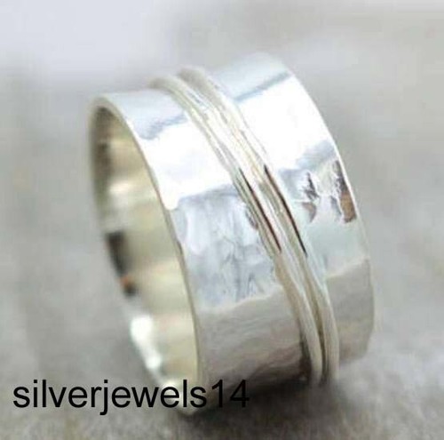 Solid 925 Sterling Silver Spinner Ring Wide Band Meditation Jewelry gs154