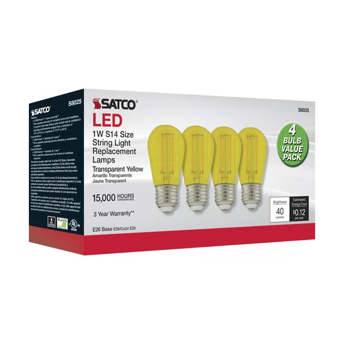 4 Pack Satco S8025 LED Filament 120V 1W =11W S14 Medium E26 Transparent Yellow - Picture 4 of 7
