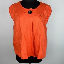 Luii Womens L Orange Single Button Front Linen Jacket Pockets Casual Unlined