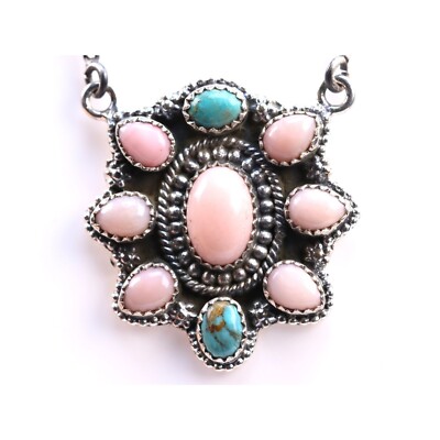 Rosa Opal & Türkis Southwestern Halskette - Unikat Sterling Silber Kunst