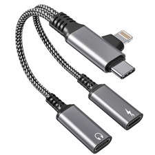 USB C Audio and Charge Splitter 1 In 2 Out - Lightning  USB-C to Dual USBC H...