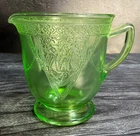 VTG 1930s Georgian Lovebirds Federal Green Uranium Glass Creamer Handle & Spout