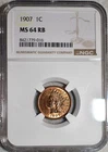NGC MS-64 RB 1907 Indian Head Cent, Razor-Sharp, 70%+ Red Blazer!