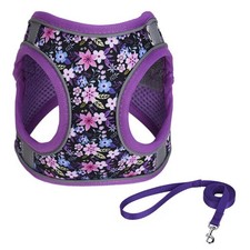 XXS Purple Flower Pattern Dog Harness and Leash Set,No Escape Puppy Harnesses...