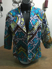 CHICOS WOMENS MULTI COLOR OPEN EYE HOOKS FRONT BLAZER SIZE 2-L