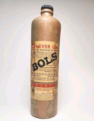 Vintage Lucas Bols Genever Gin Stoneware Bottle w Original Label & Cork Barware