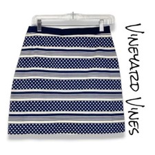 Vineyard Vines Blue White Polka Dot Stripe Skirt Sz 2 Preppy Coastal Classic