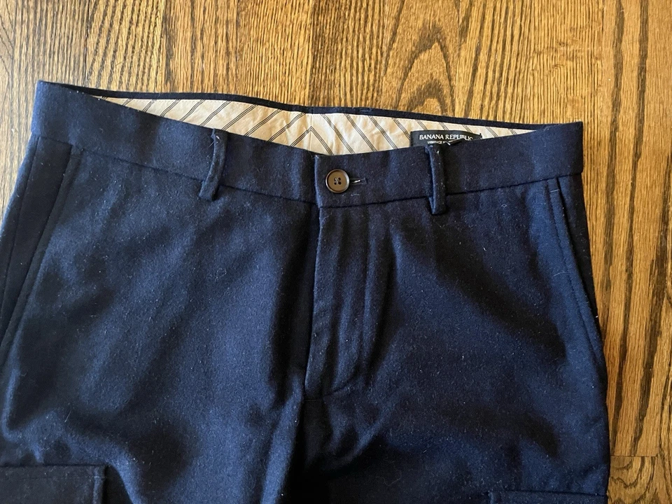 Винтажные мужские брюки Banana Republic 30x32 офисная полоса шерстяная смесь с манжетами - Изображение 2 из 3